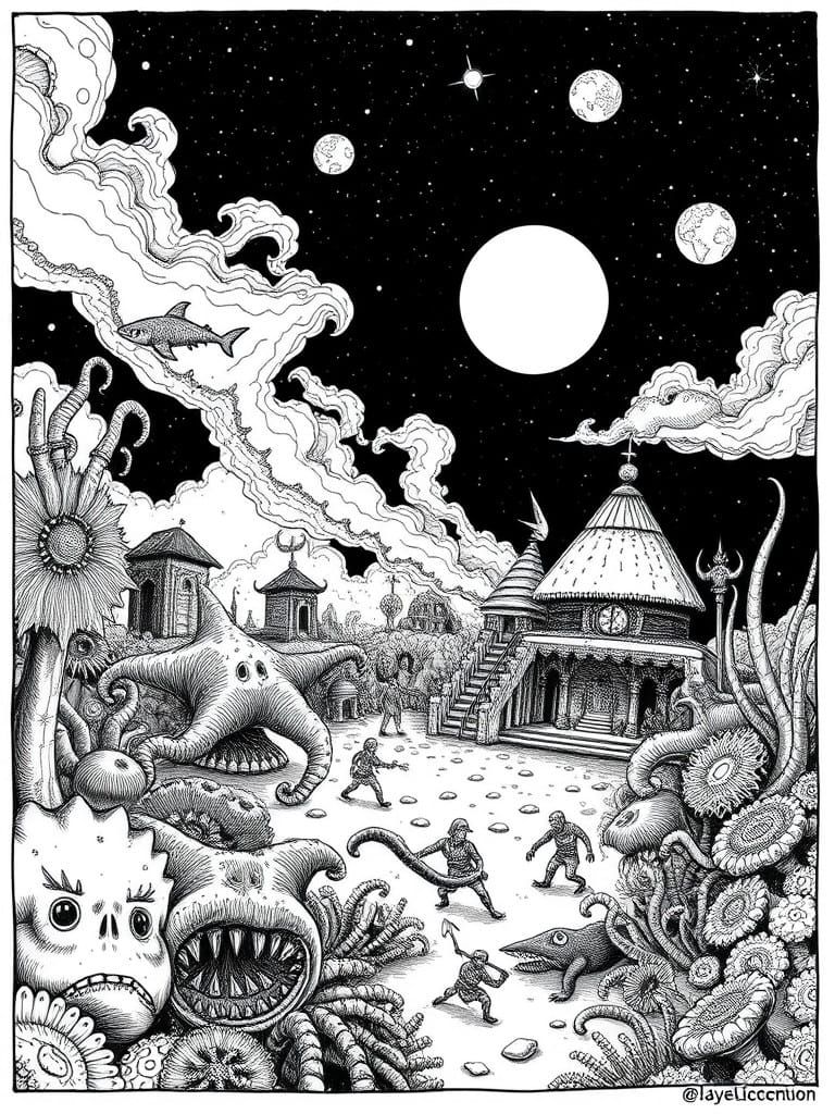 Hyperdetailed Starfish Village on Doom Planet Yuggoth