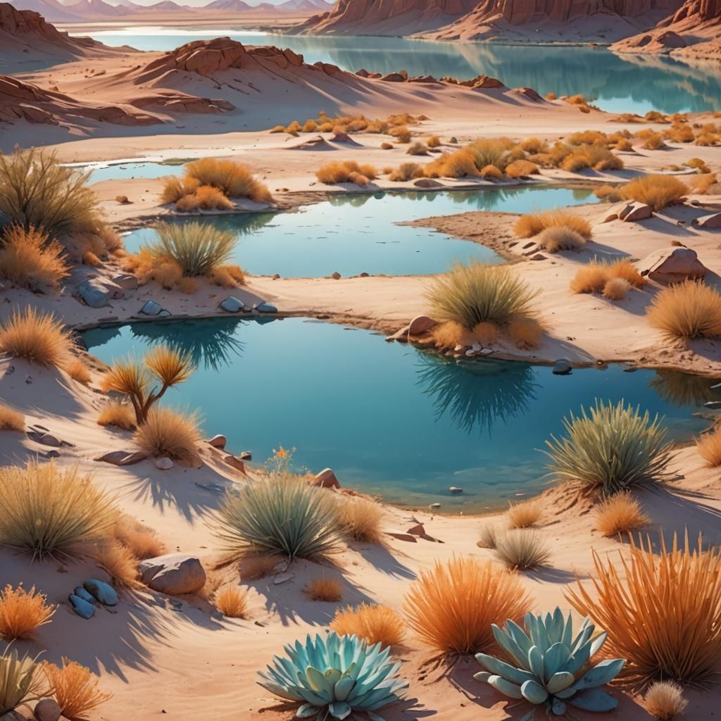 Desert Oasis: Watercolor Digital Matte Painting in 8k