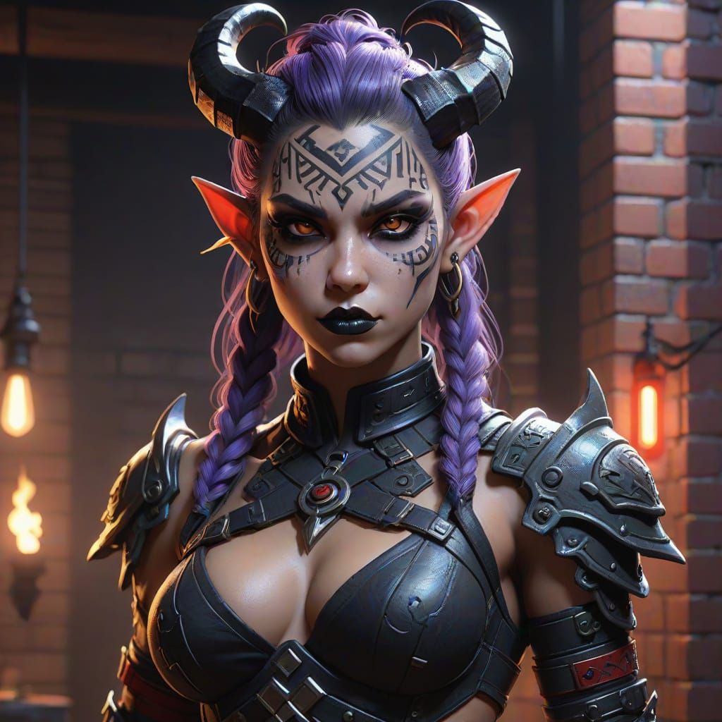 Gothic Warrior Tiefling in Tactical Hunters Gear