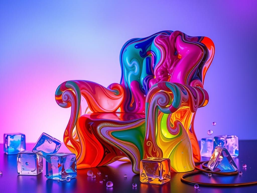 Surreal Liquid Soda Armchair with Ice Cubes