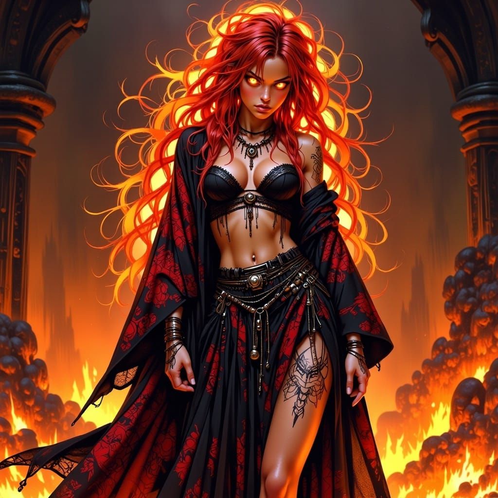 Flame Witch in Molten Chamber: Anime Style