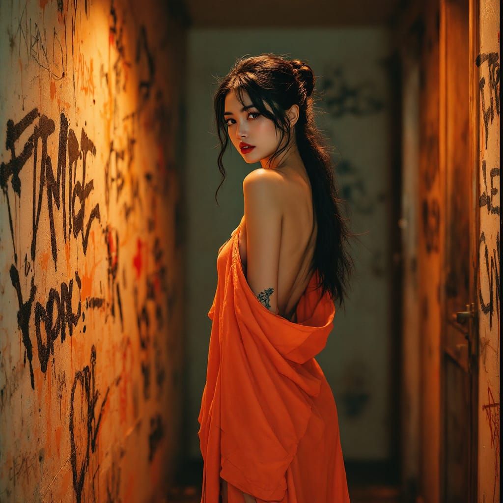 Alluring Asian Woman in Surreal Expressionistic Setting