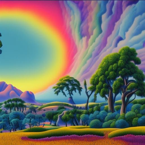 Psychedelic Landscape in Rainbow Colors