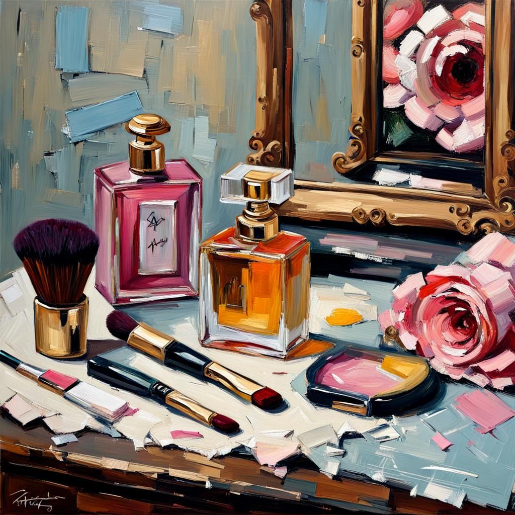 Boudoir Vanity Still Life in Impasto Style