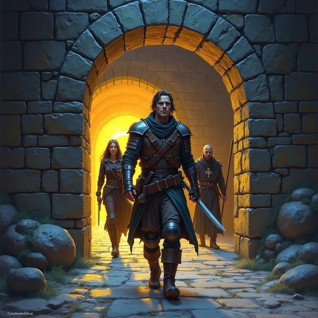 Adventurers Enter Dungeon in Digital Fantasy Art