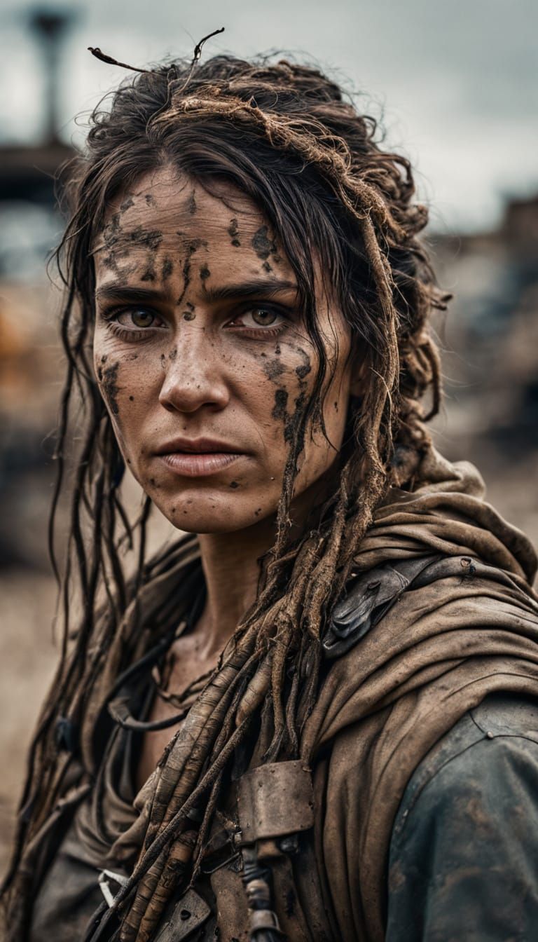 Wasteland Huntress Portrait in Post-Apocalyptic City