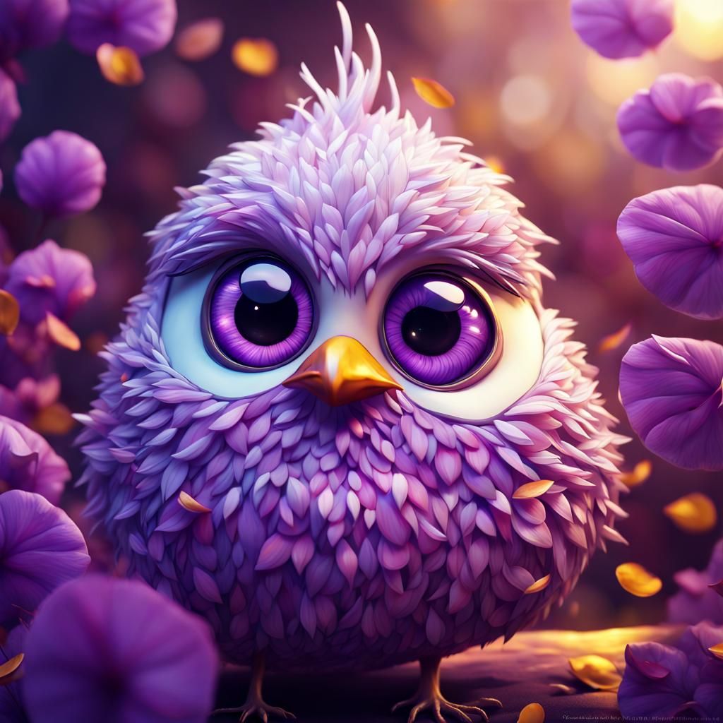 Adorable Purple Petal Bird with Golden Eyes
