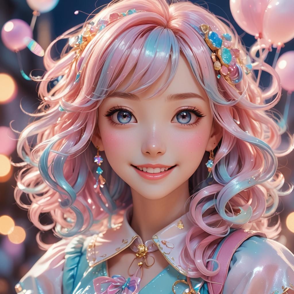 Pastel Anime Portrait: Cotton Candy Girl in 3D