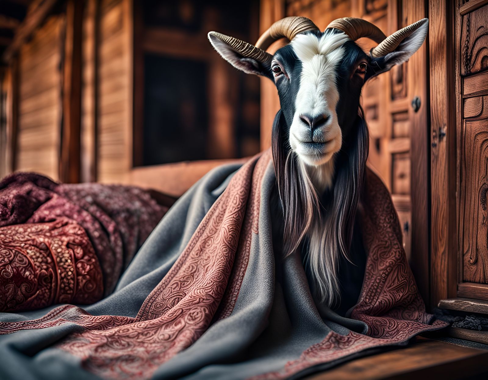 Hyperrealistic Cashmere Goat with Sandalwood Plant
