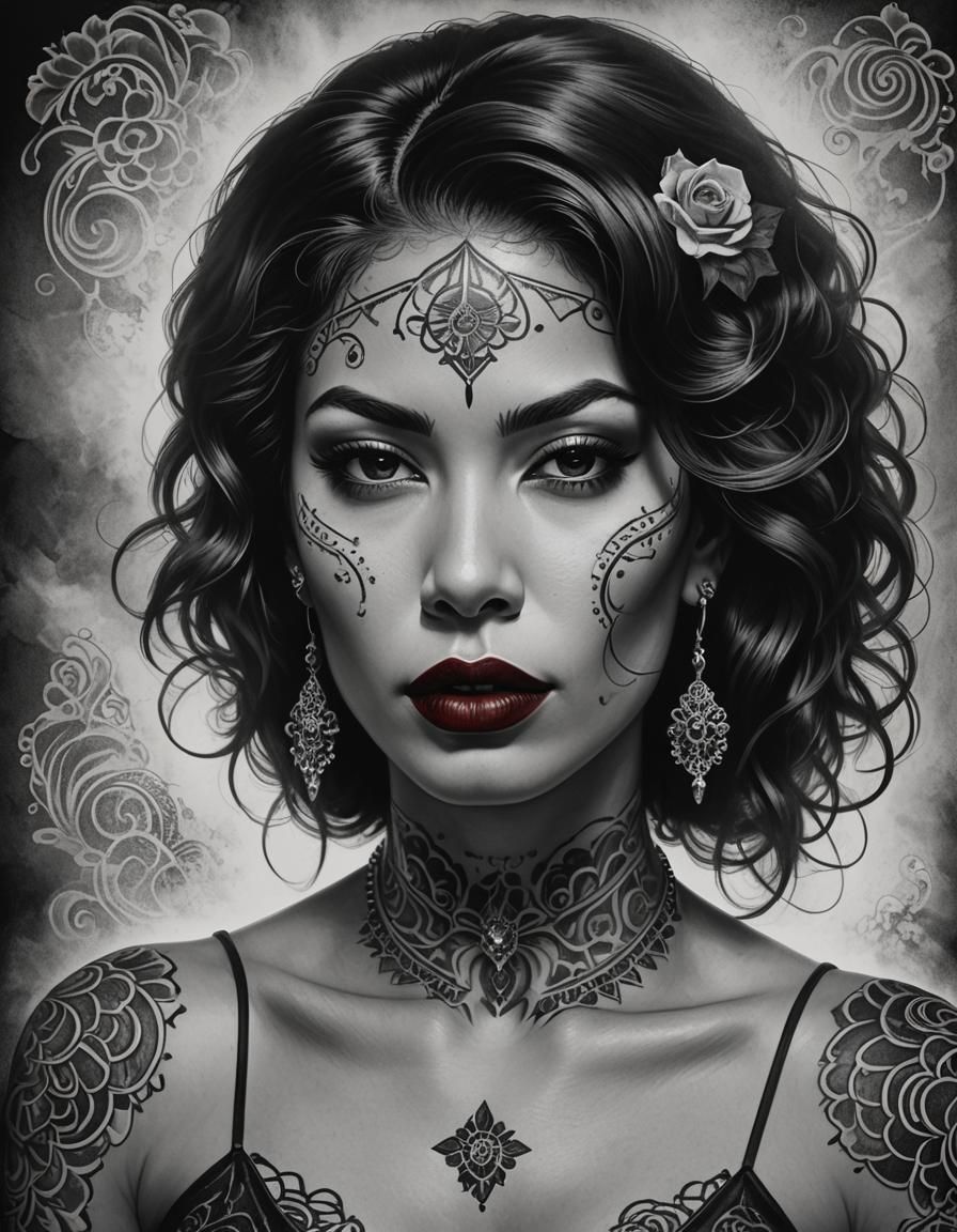 Hispanic Woman in Noir Comic Art Portrait