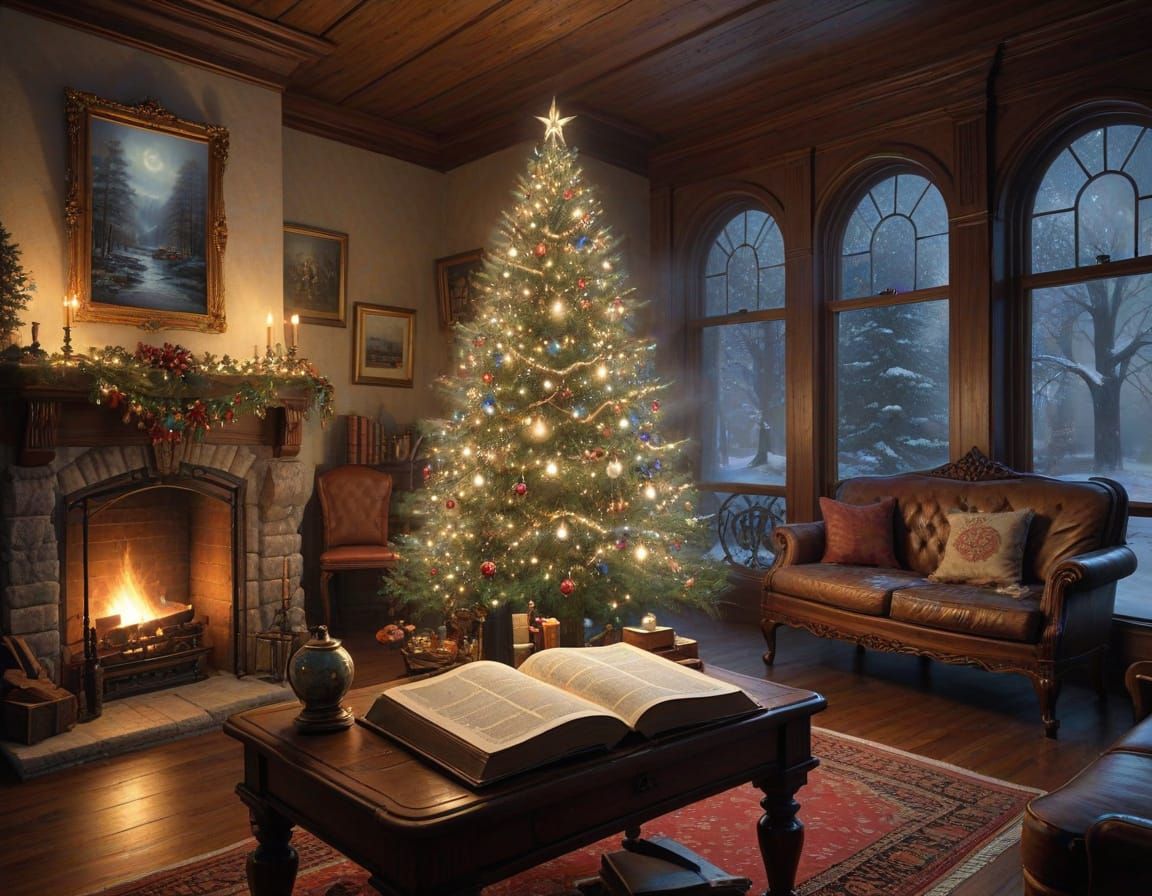 Cozy Victorian Christmas Parlor with Glowing Tree