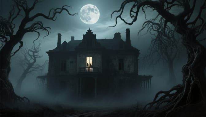 Gothic Horror Manor Wallpaper in Eerie Moonlight