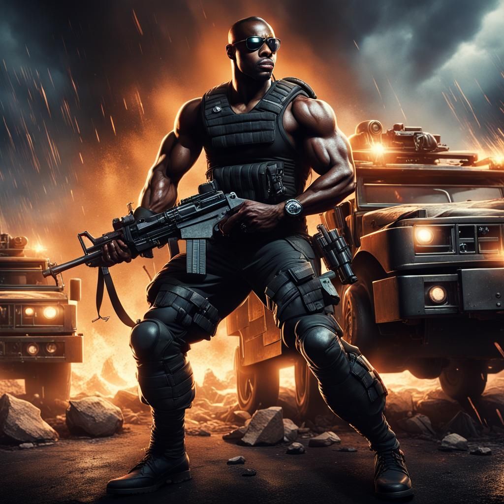 Roadblock in Fierce Battle: Comic Book Style Art