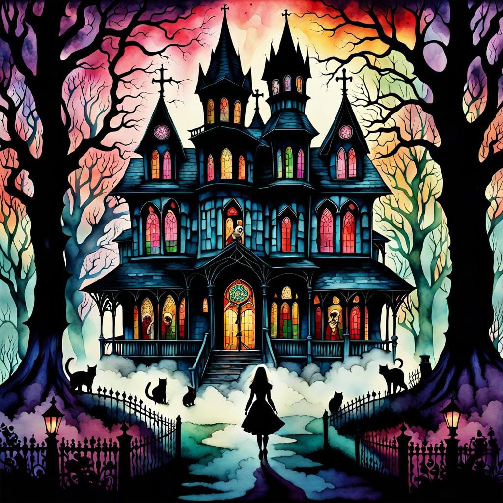 Alice in Wonderland: Dark Fantasy Watercolor