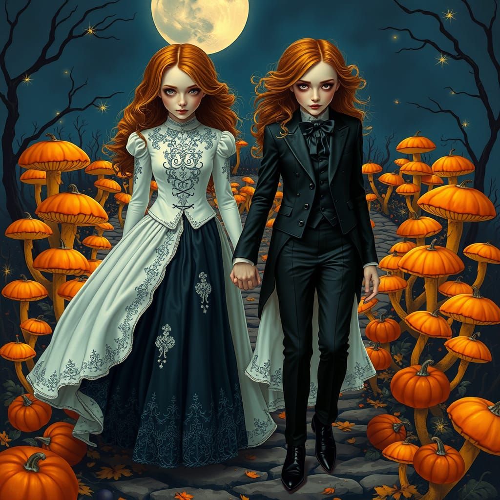 Whimsical Twins in Halloween Wonderland