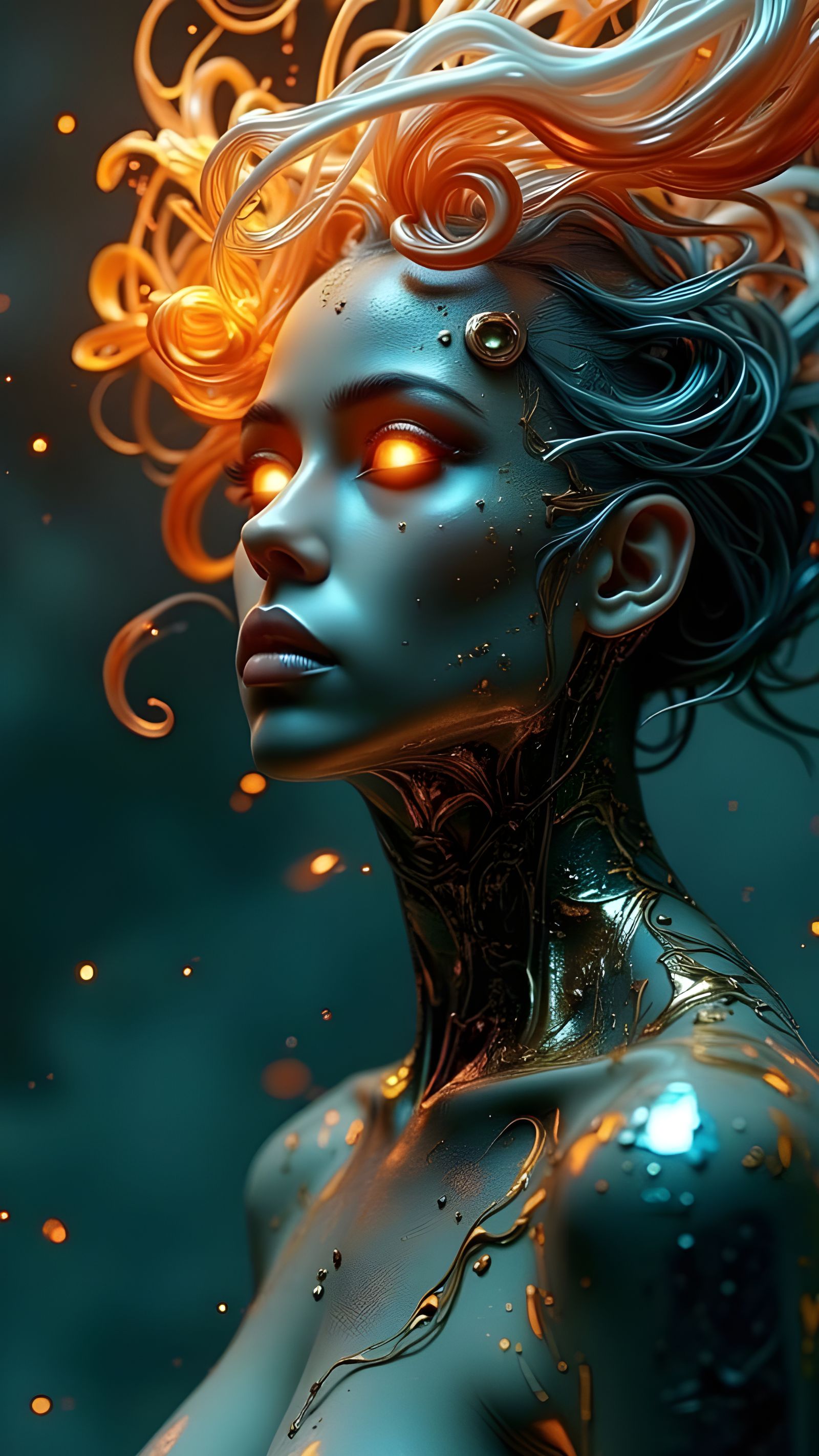 <lora:FantAlenD:1.0> An 8K cinematic depiction of a dark cyberpunk gothic victorian fantasy scene in the style of Chris ...