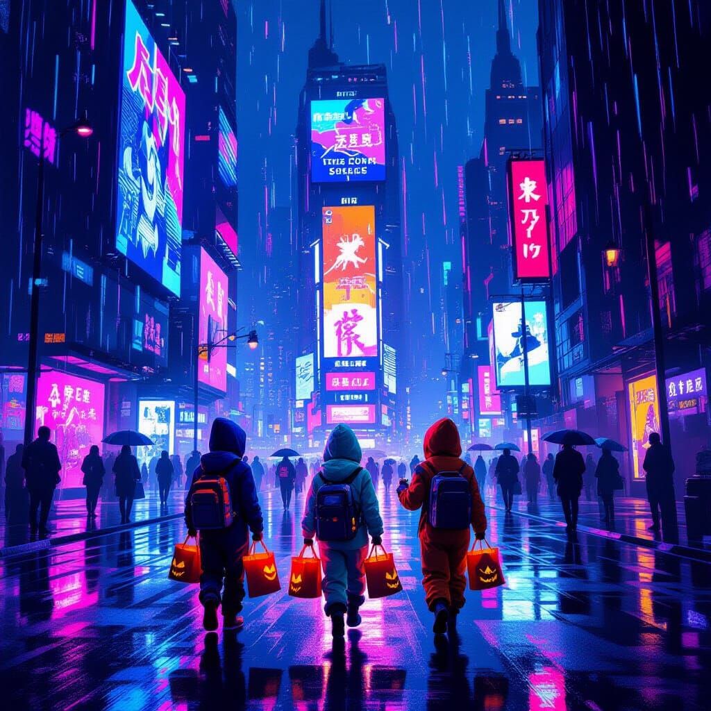 Halloween Night in a Neon Cyberpunk City