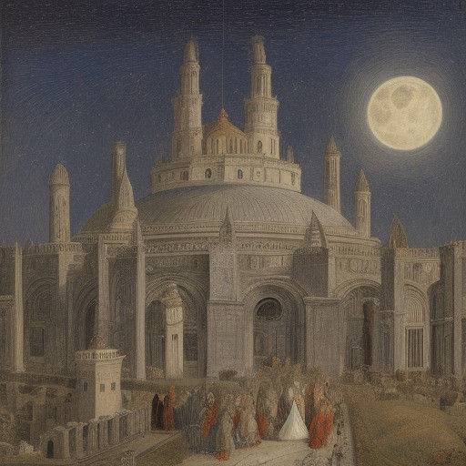 Moonlit Vampire Sweeps Ancient Path in Darkened Landscape