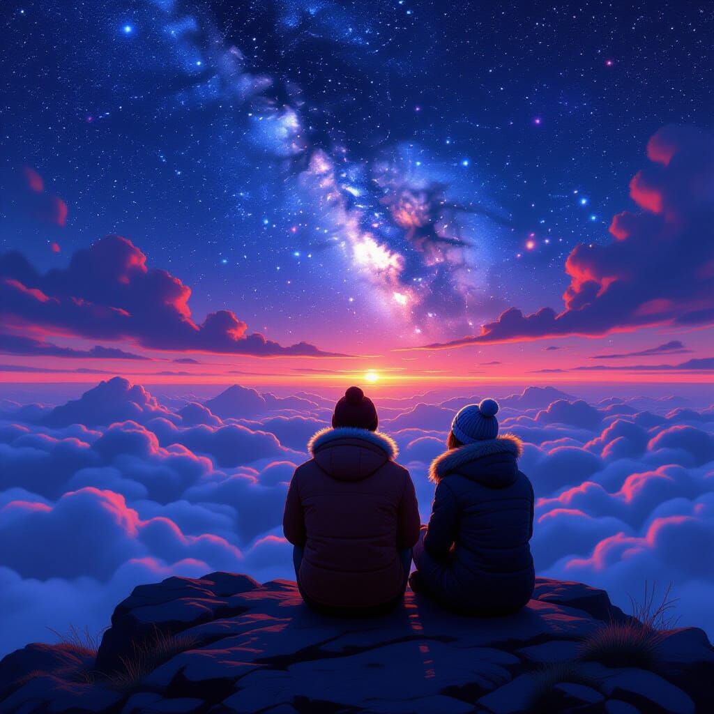 Contemplative Figure Gazing at Starry Night Sky