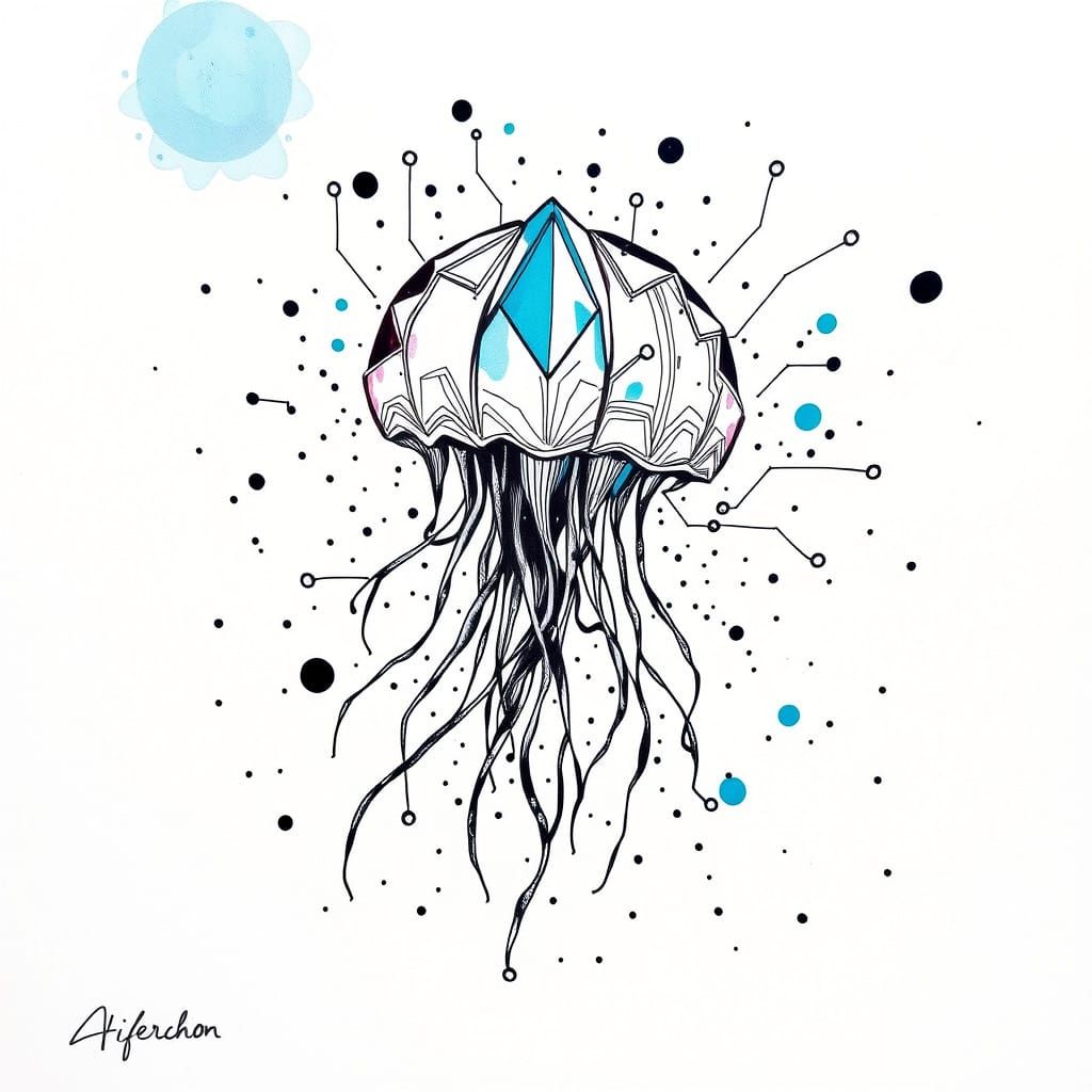 Whimsical Circuit Diagrams in Ink Splatter Art Style