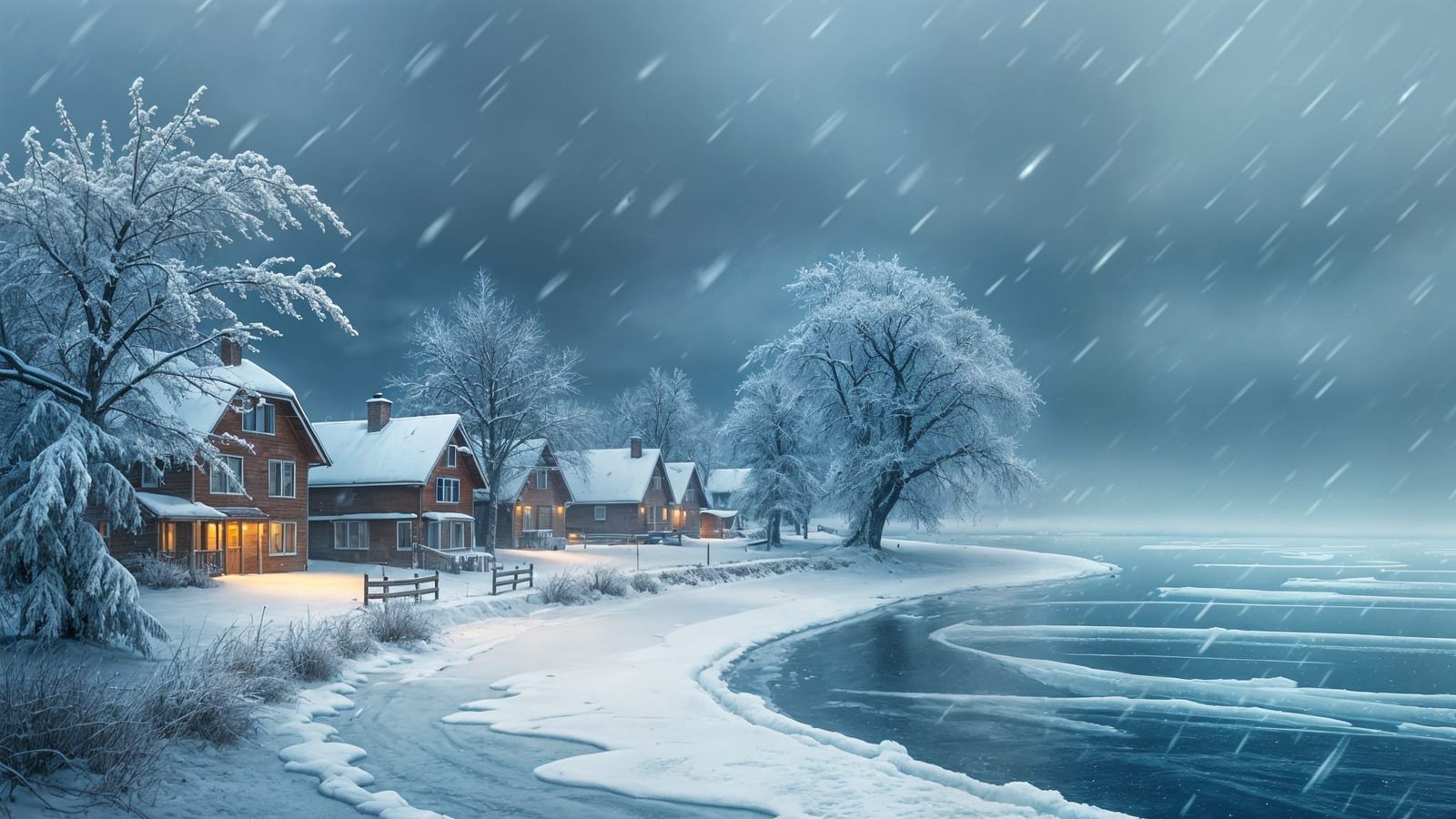 Winter Storm on Ice-Covered Lake