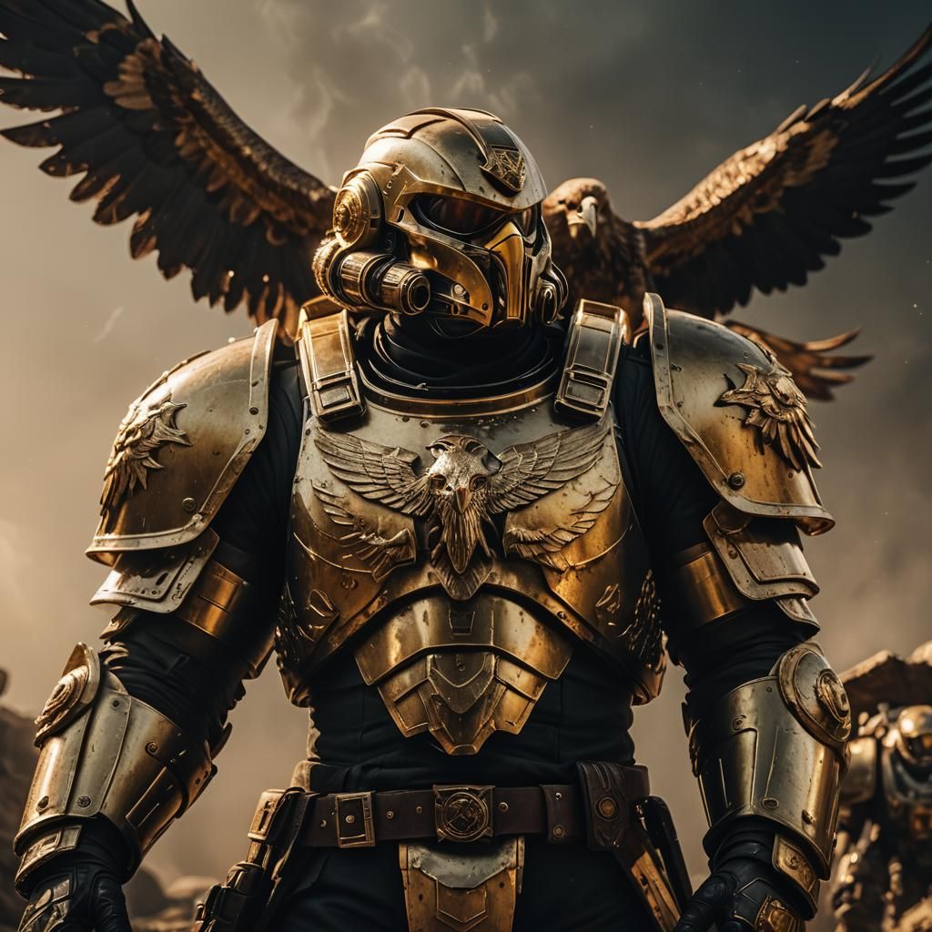 Heroic Golden Space Marine in Cinematic Style