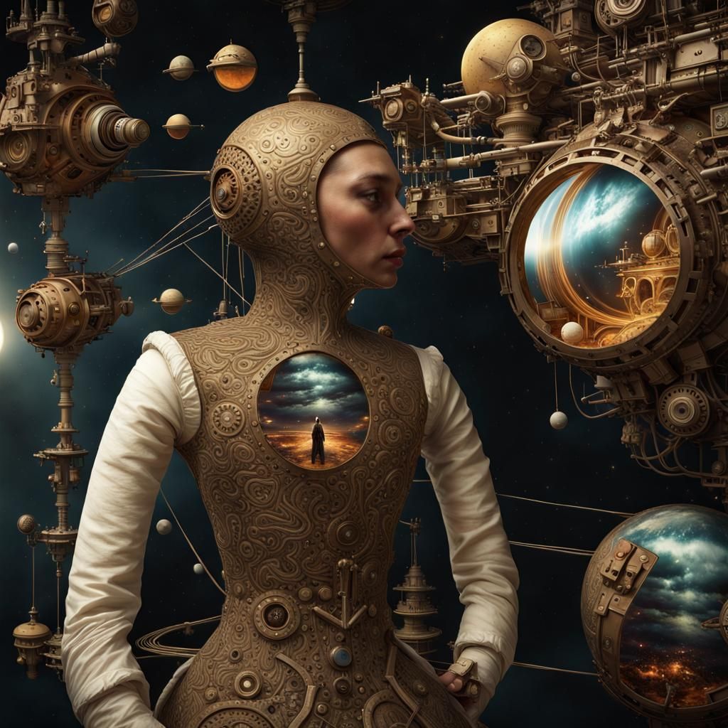 Magical Spacecrafts Orbiting in Surreal Dreamscape