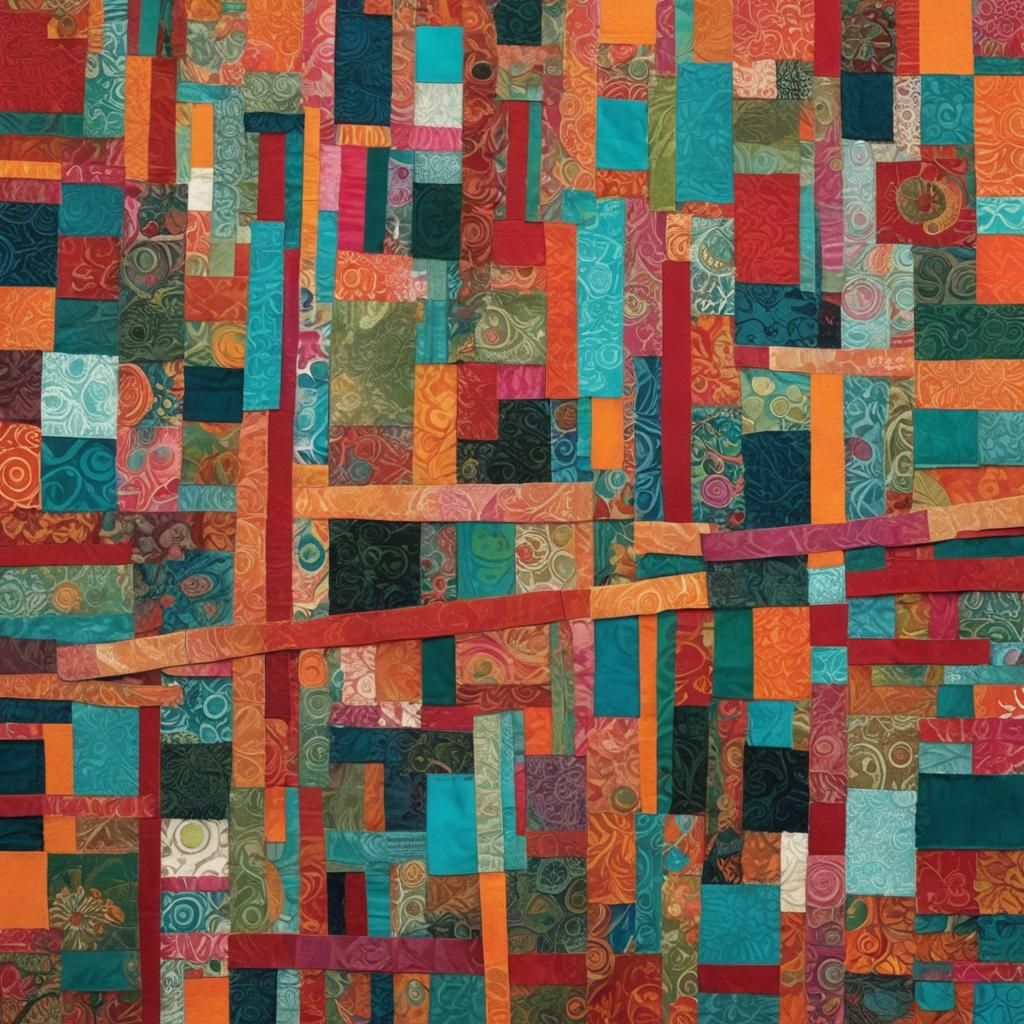 Vibrant Fabric Collage in Abstract Expressionist Style