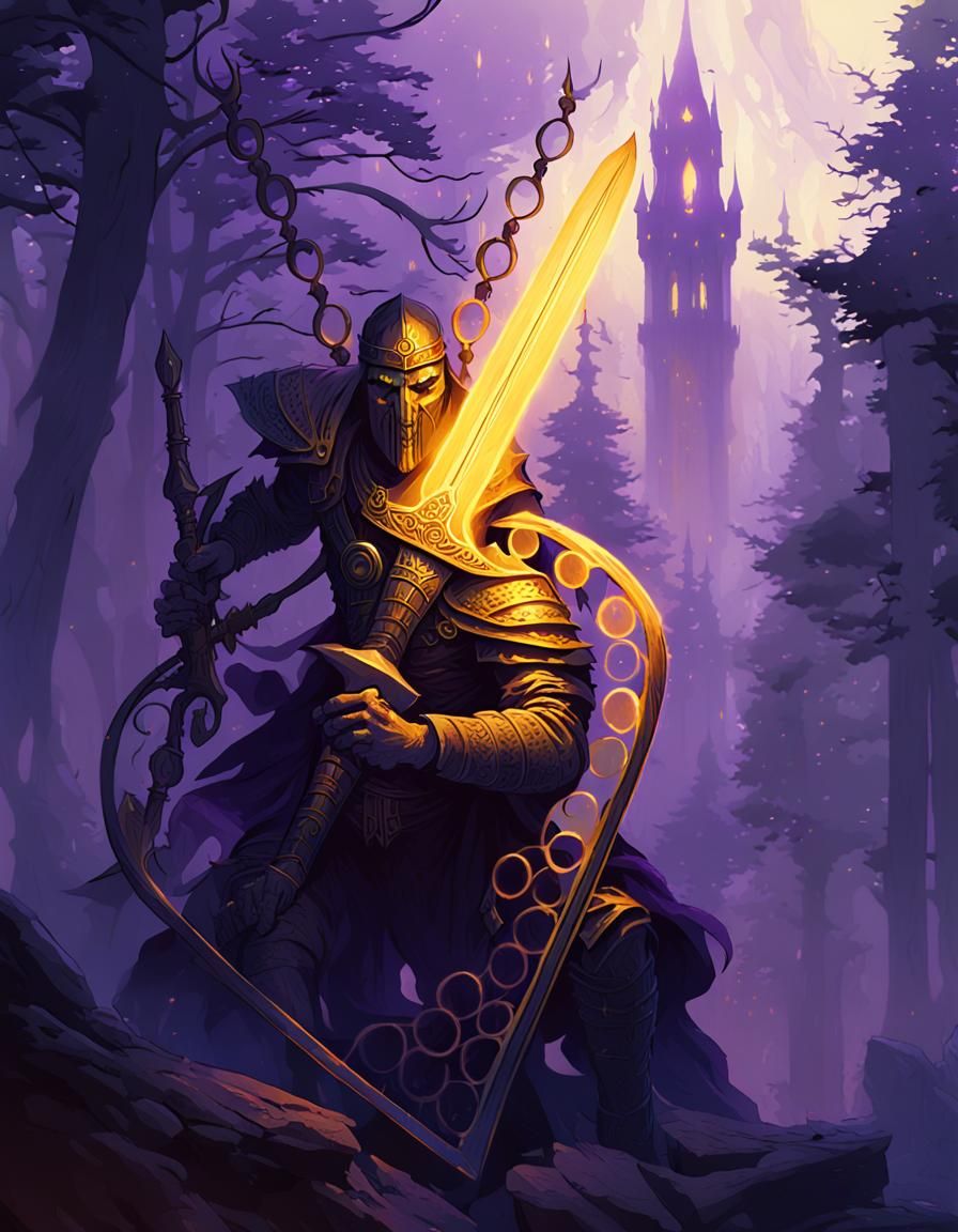 Mysterious Warrior in Misty Forest: Dark Fantasy Art
