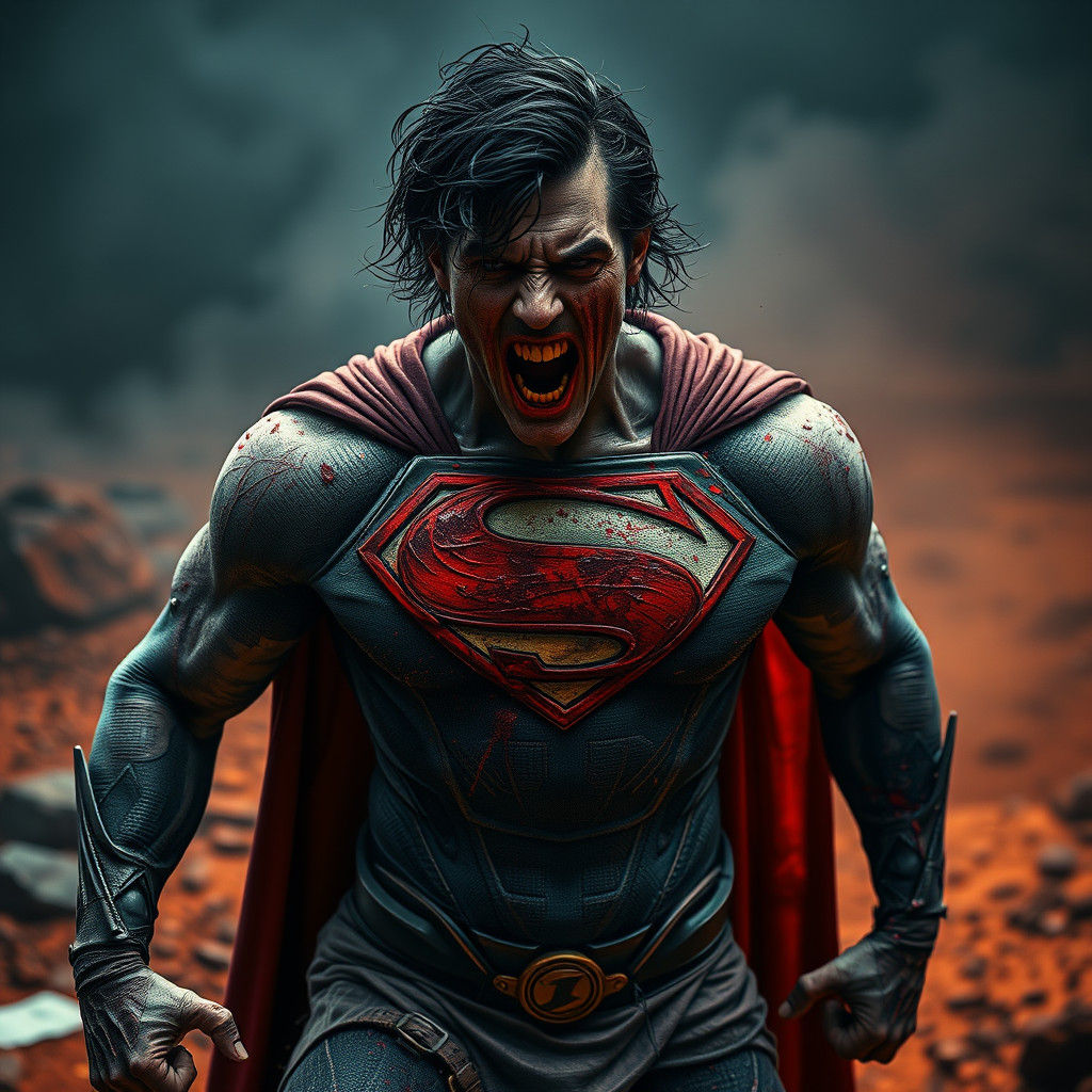 Gritty, Hyperrealistic Superhero on Alien Planet