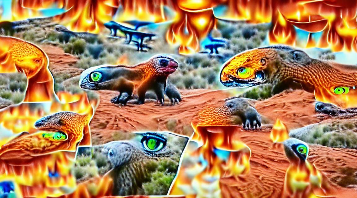 Melting Raptor's Apocalyptic Feast in a Fiery Desert