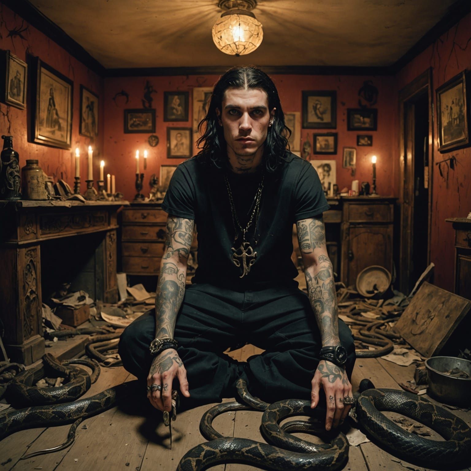 Scary Tattooed Cultists Dissecting Snake in Crackhouse