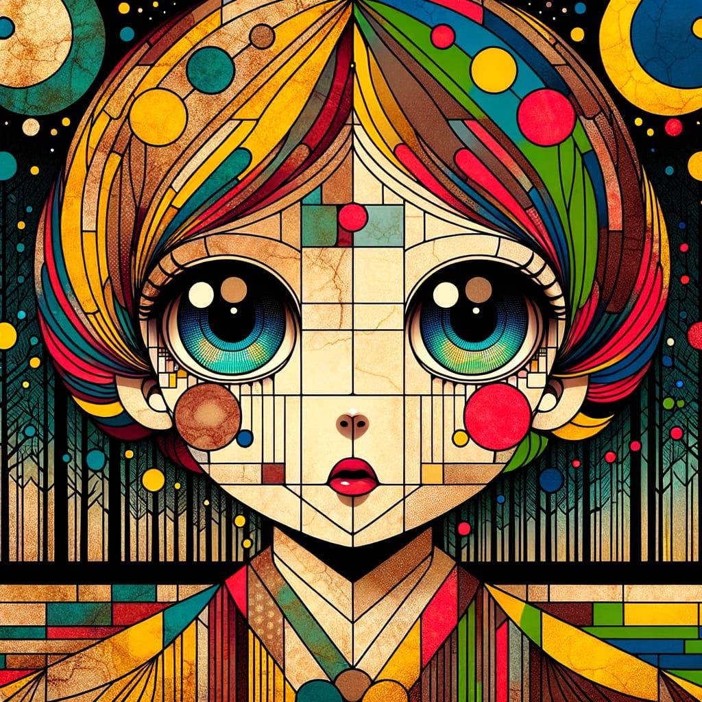 Pop Surrealist Lady Portrait with Night Forest Backdrop