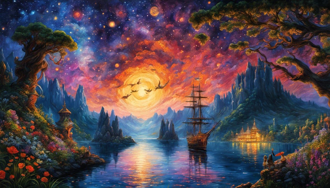 Pirates Discover Enchanted Wonderland in Starry Night