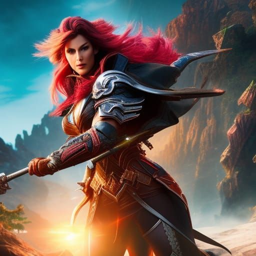 Hyperdetailed Female Adventurer on a Cliff