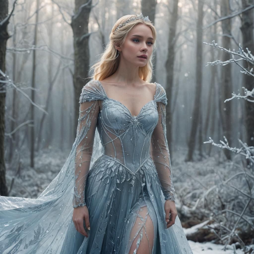 Walking through a snow laden grove