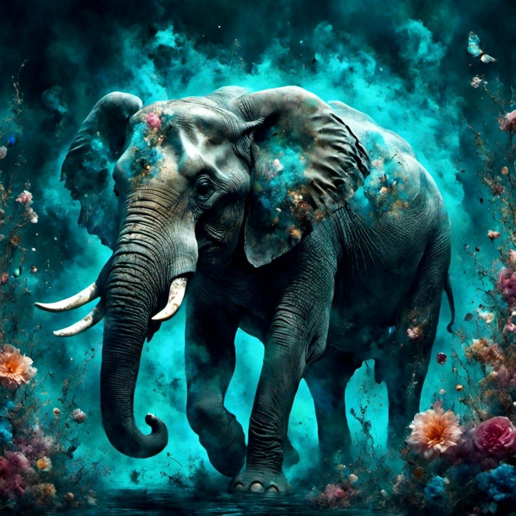 Abstract Elephant with Glass and Digital Textures