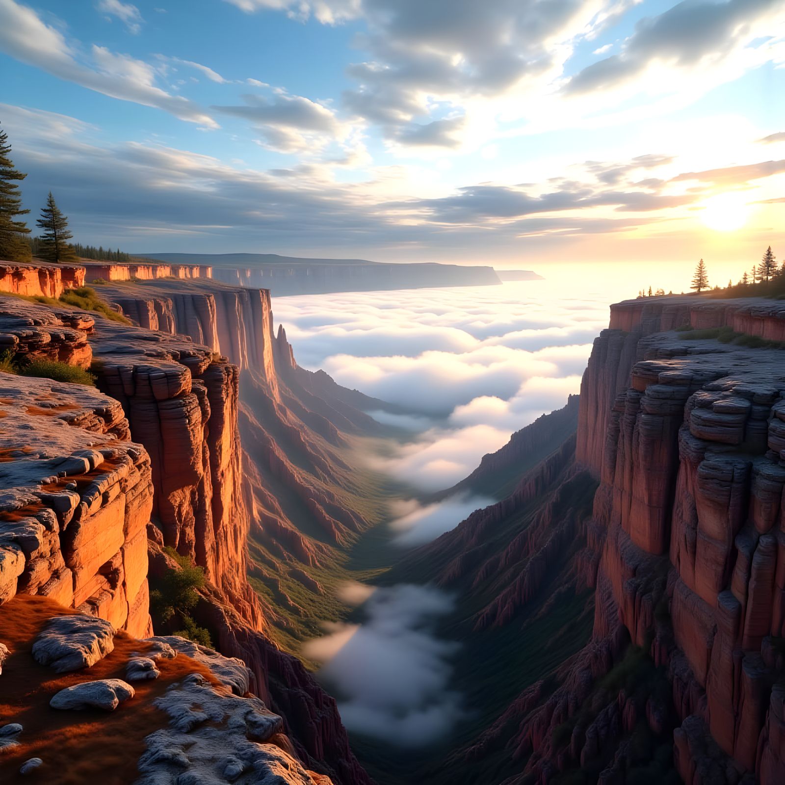 Surreal Snowy Canyon at Sunrise in Vibrant Colors