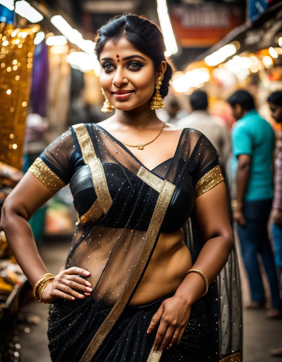 Indian Woman in Saree, Mumbai Market, Cinematic Shot