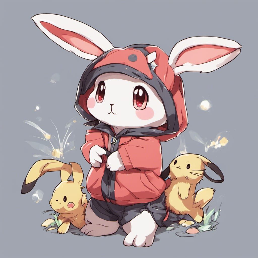 Cute Rabbit in Pokémon Outfit: Anime Style