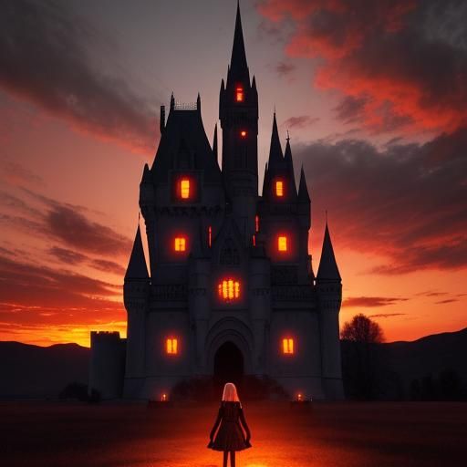 Vampire's Kiss at Sunset Over Gothic Castle