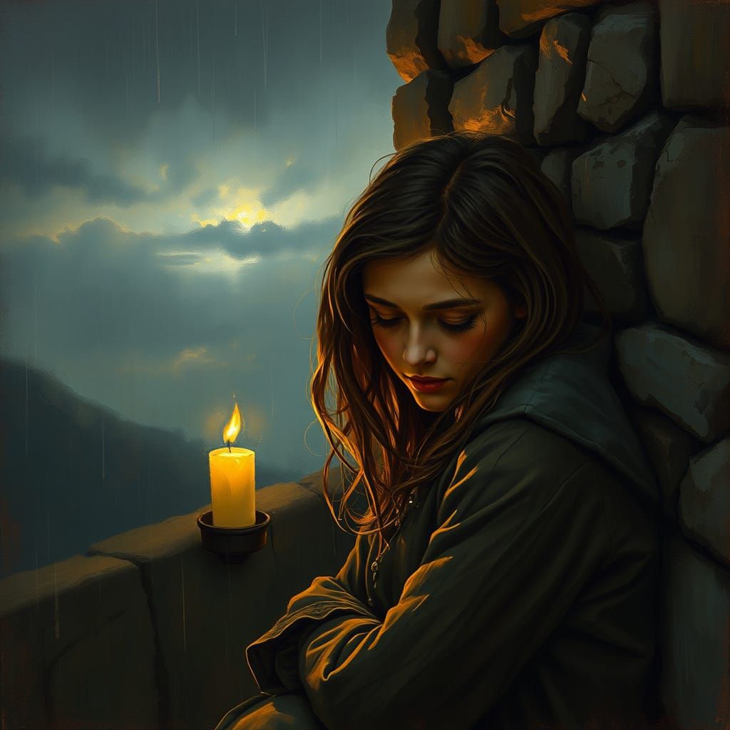 A Young Woman's Lament in Soft, Rainy Evening Light