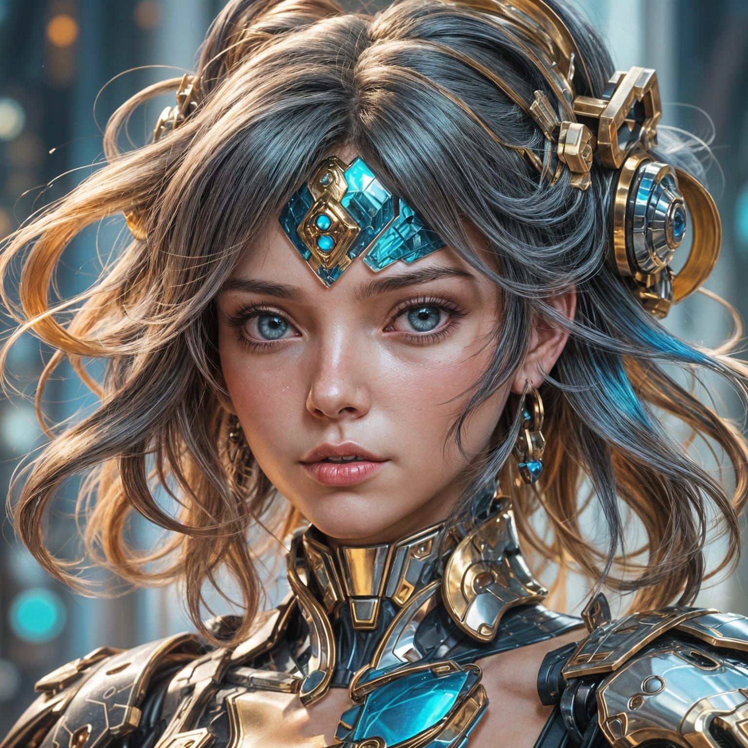 Glossy Anime Robot Portrait in Cel-Shaded Style