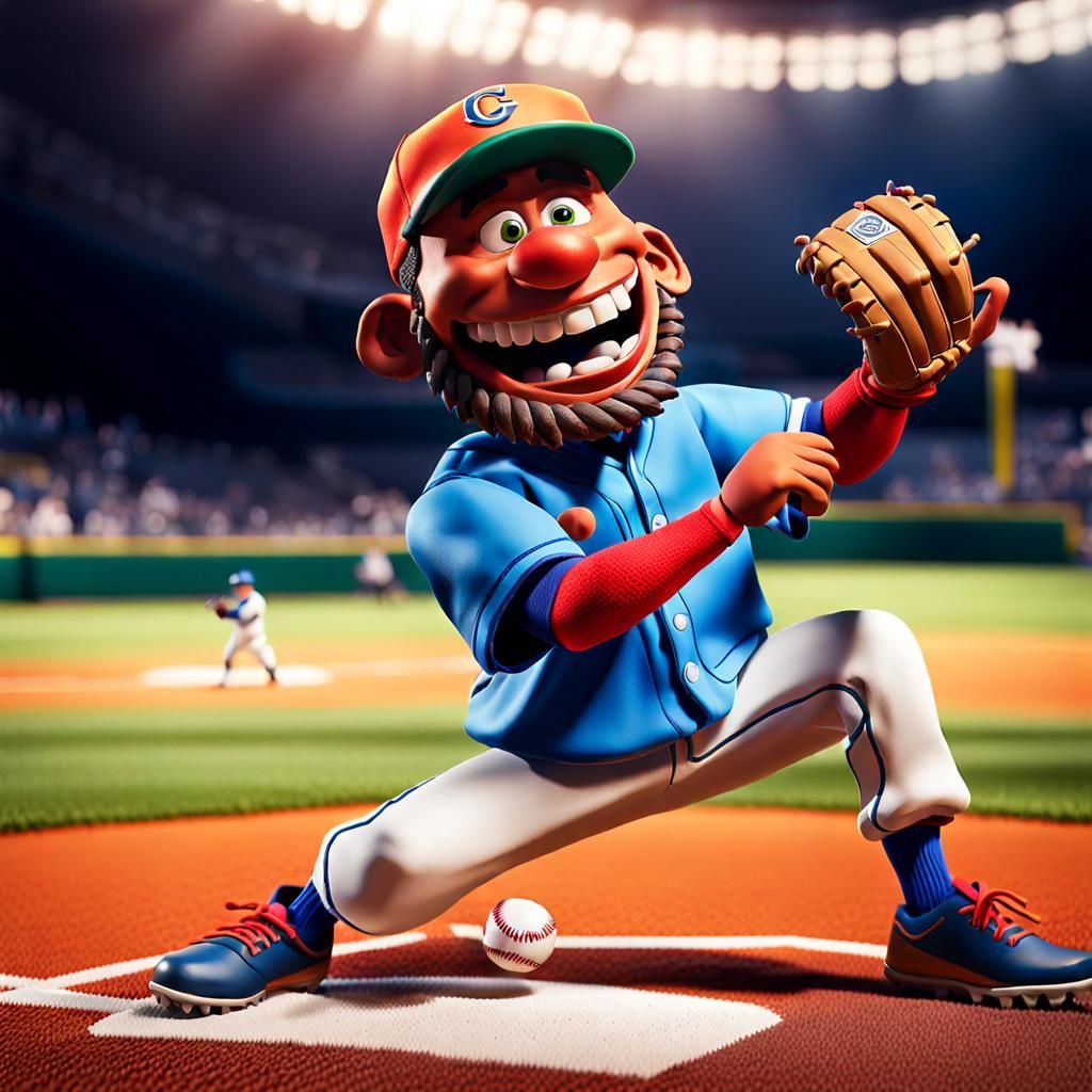 A claymation baseball player with dynamic composition, capturing the excitement and energy of the game.