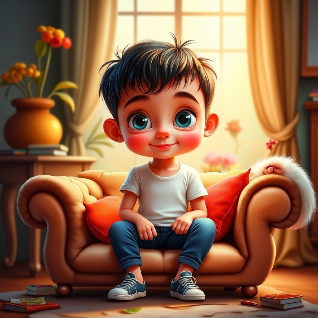 Dreamy Little Boy Portrait with Expressive Eyes