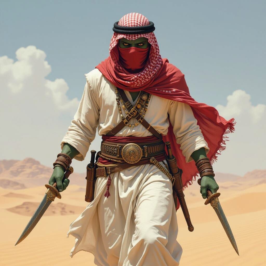 Bedouin Goblin Warrior in Desert Landscape
