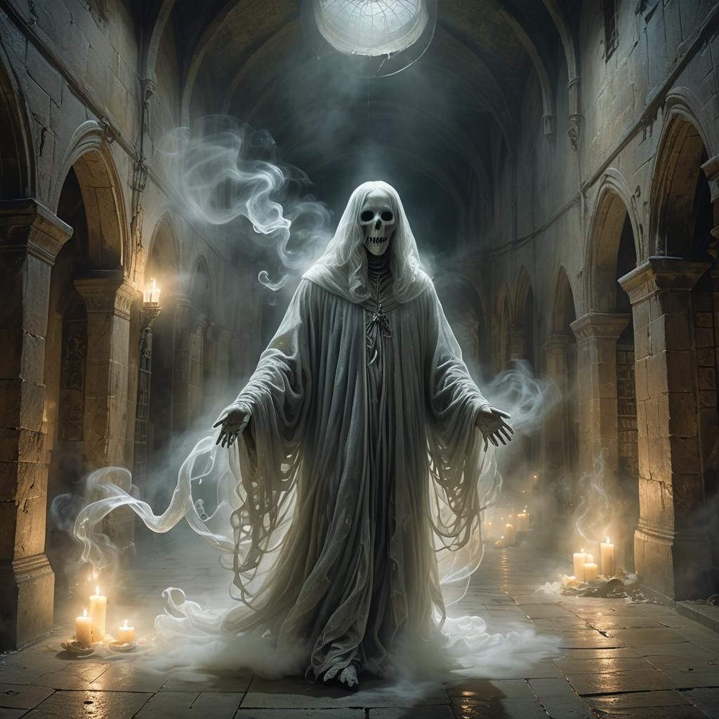 Ethereal Ghost in Abandoned Corridor, Fantasy Art