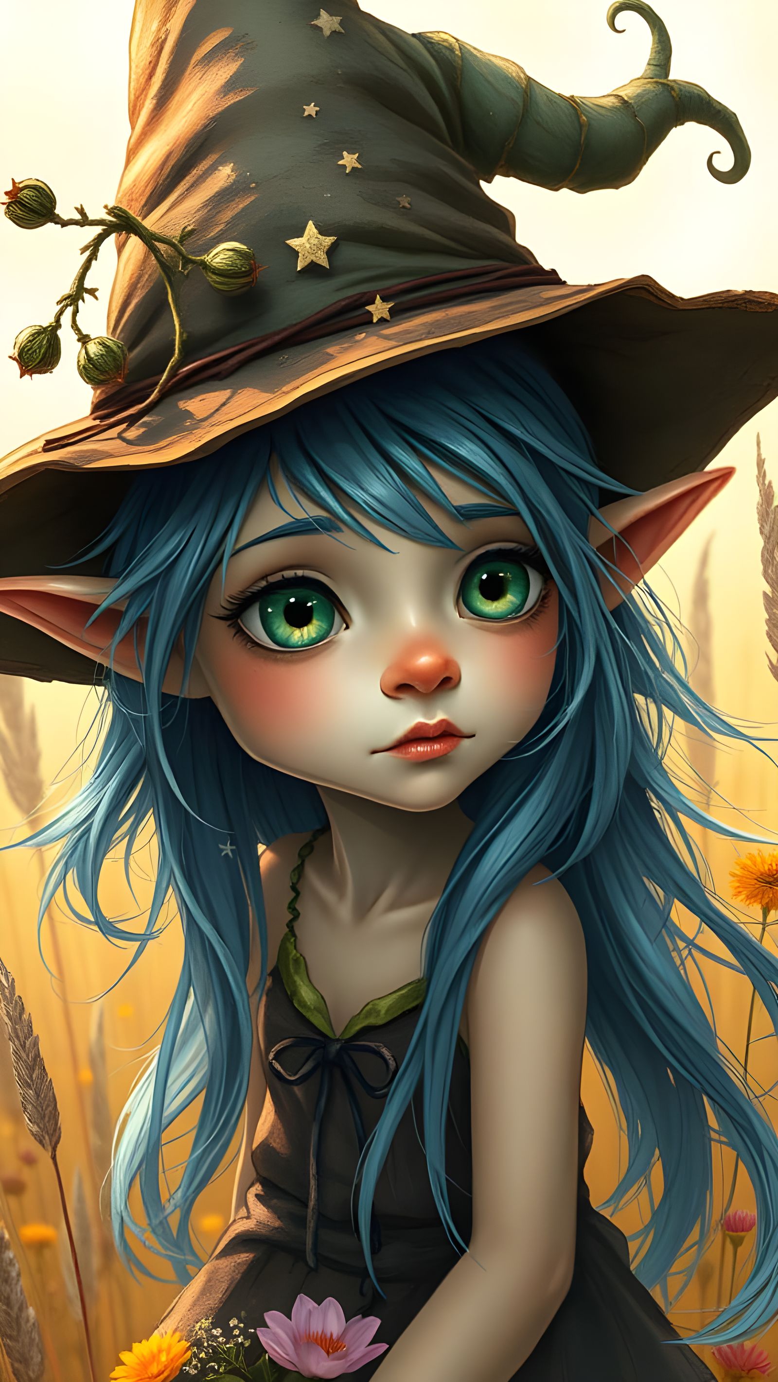 Mystical Goblin Witch in a Radiant Sunlit Field