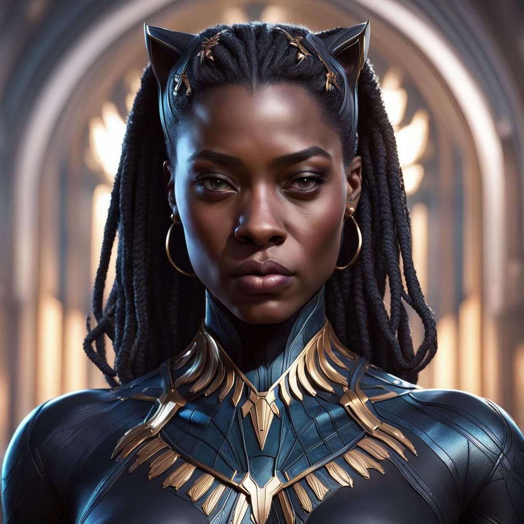 Hyperdetailed Black Panther Portrait in Art Nouveau Style