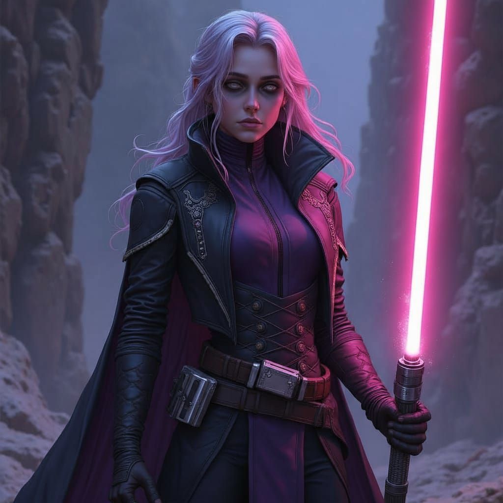 Zeltron Female Jedi in Dark Jacket with Blaster and Purple L...